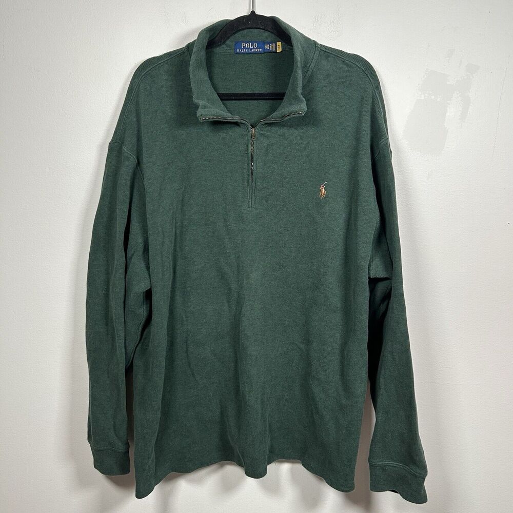 Polo Ralph Lauren 1/4 Zip Knit Sweater Pullover Pony Dark Green Men's Size 2XB
